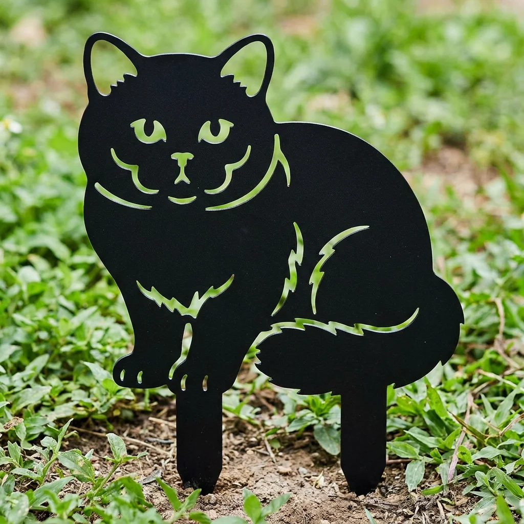 Kot Puszysty Strażnik metalowa dekoracja ogrodowa do wbicia w ziemię