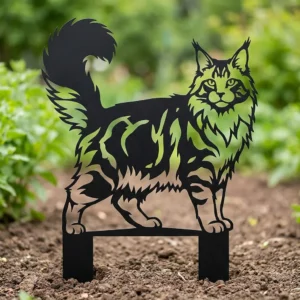 Maine Coon metalowa dekoracja ogrodowa do wbicia w ziemię