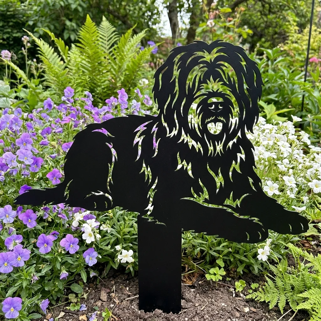 Owczarek francuski Briard v2 – dekoracja ogrodowa metalowa do wbicia