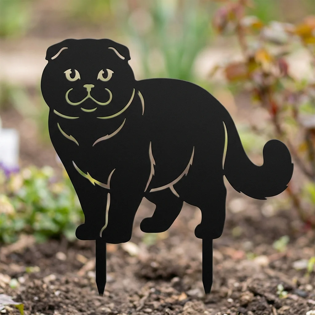 Scottish Fold v2 metalowa dekoracja ogrodowa do wbicia w ziemię