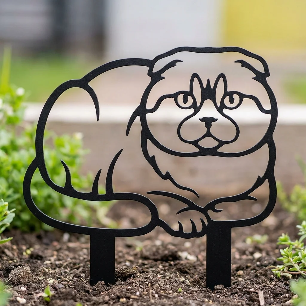 Scottish Fold v3 metalowa dekoracja ogrodowa do wbicia w ziemię