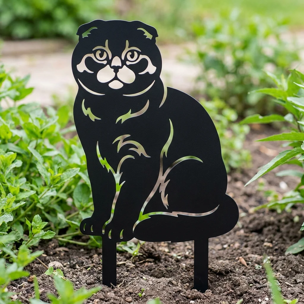 Scottish Fold metalowa dekoracja ogrodowa do wbicia w ziemię