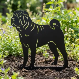 Shar pei v2 – Dekoracja Ogrodowa Metalowa w rabacie z zielenią