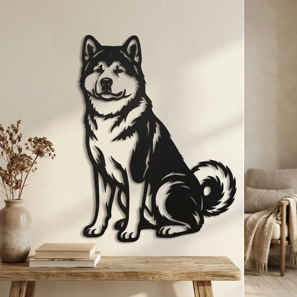 Akita Inu - metalowa dekoracja ścienna model 4 w stylowym wnętrzu