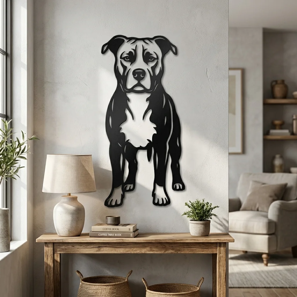 Amstaff - metalowa dekoracja ścienna model 3 na ścianie we wnętrzu