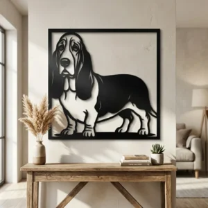 Basset Hound - metalowa dekoracja ścienna model 3 na ścianie we wnętrzu