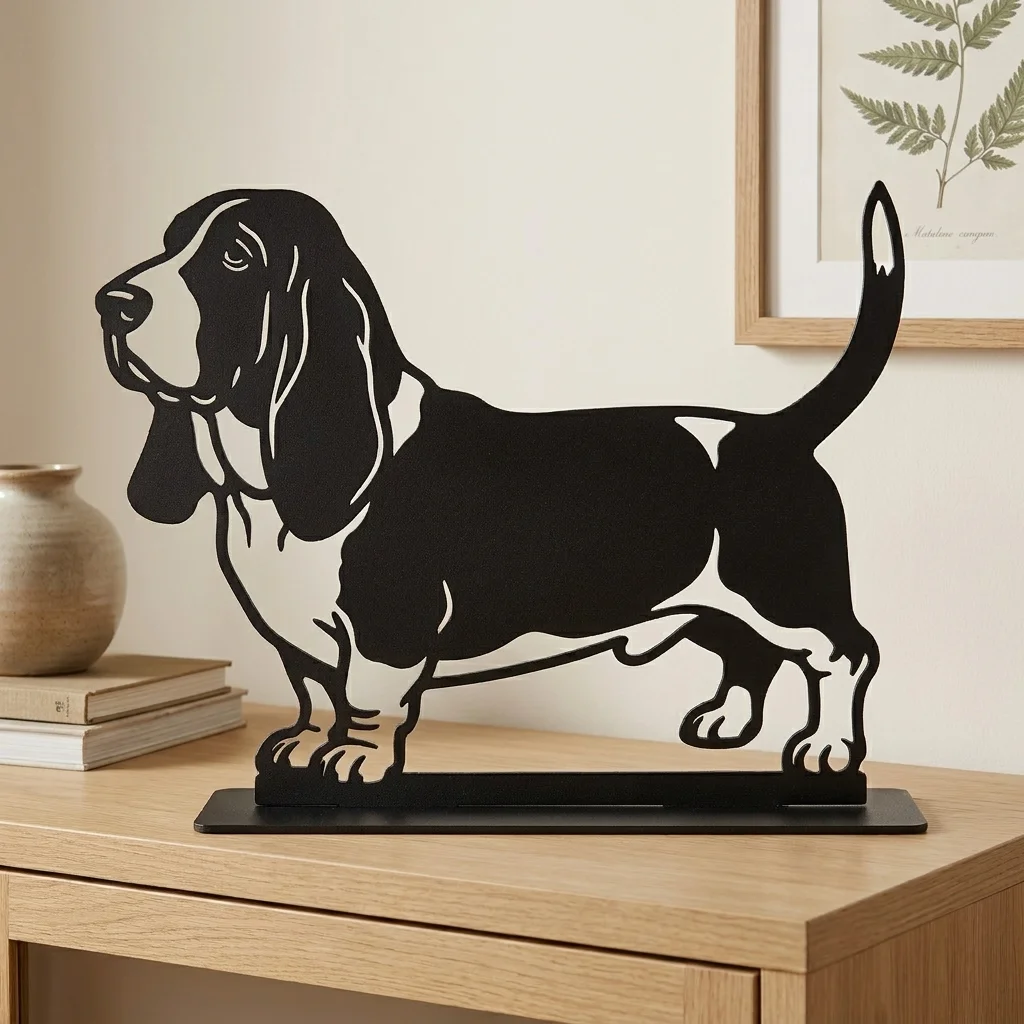 Basset Hound metalowa dekoracja wolnostojąca model 3