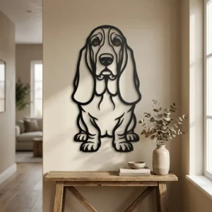 Basset Hound - metalowa dekoracja ścienna model 4 w stylowym wnętrzu