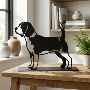 Beagle - metalowa dekoracja wolnostojąca na podstawce