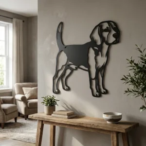 Beagle - metalowa dekoracja ścienna, model 3 na ścianie we wnętrzu