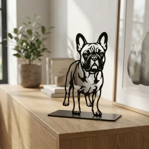 Buldog francuski metalowa dekoracja wolnostojąca