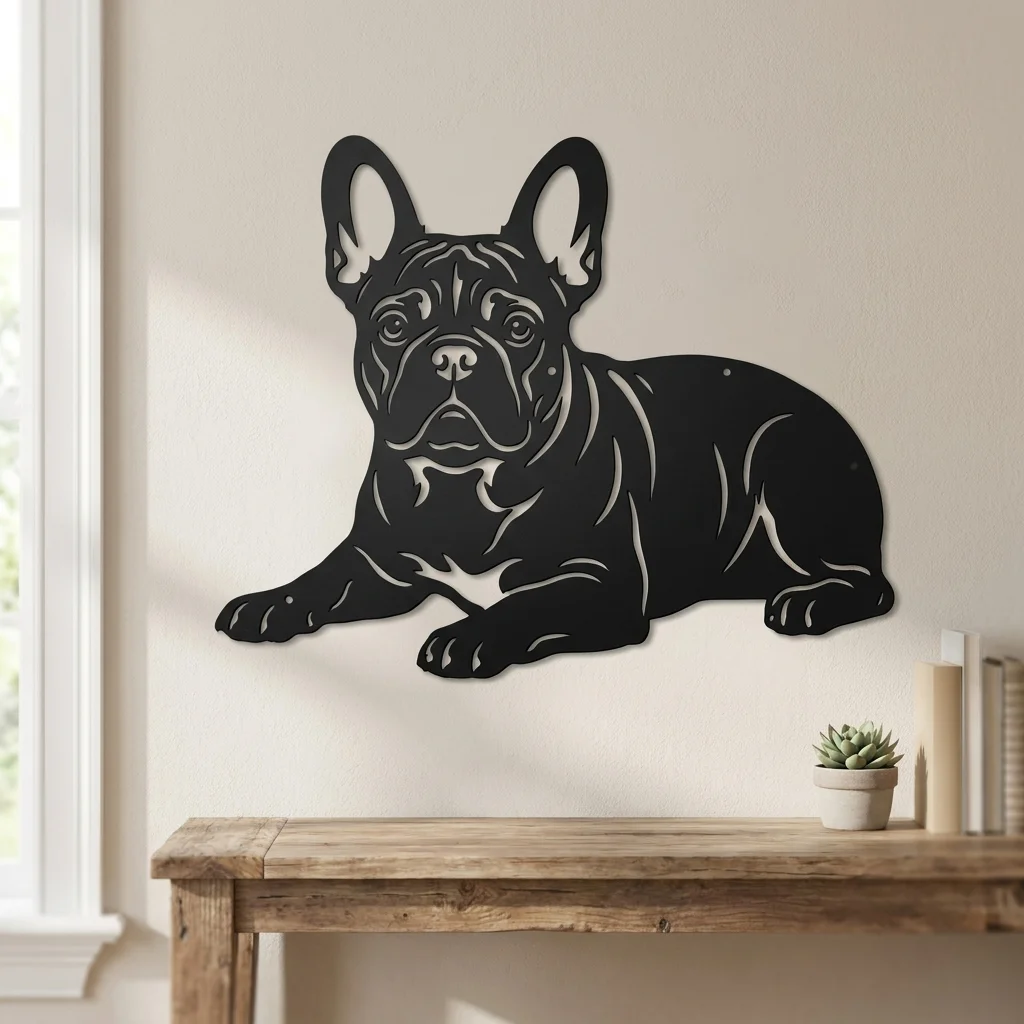 Buldog Francuski - metalowa dekoracja ścienna, model 2 jako ozdoba do wnętrza