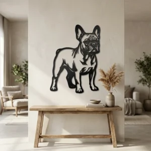 Buldog Francuski - metalowa dekoracja ścienna, model 4 w stylowym wnętrzu