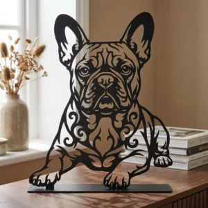 Buldog francuski metalowa dekoracja wolnostojąca model 4