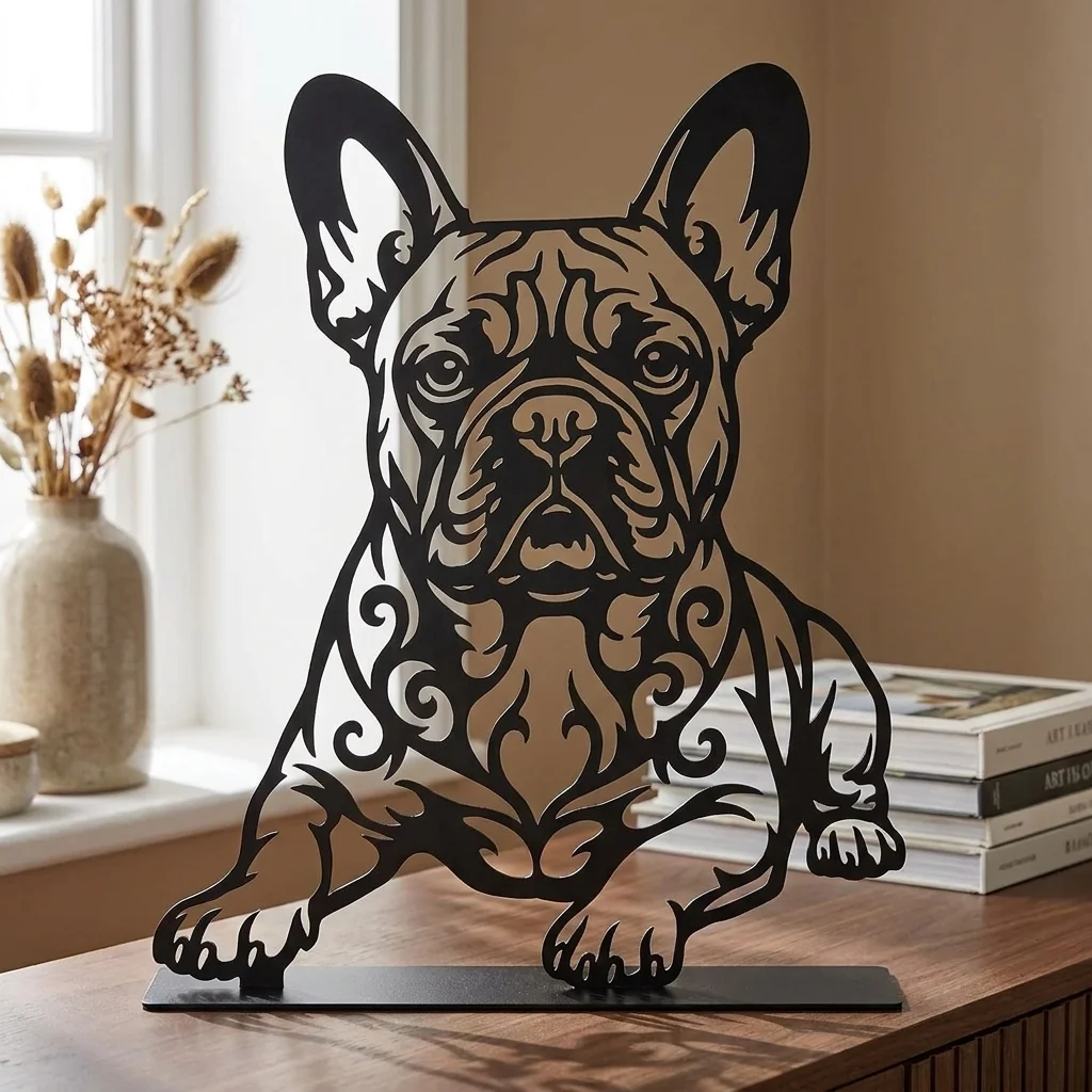 Buldog francuski metalowa dekoracja wolnostojąca model 4