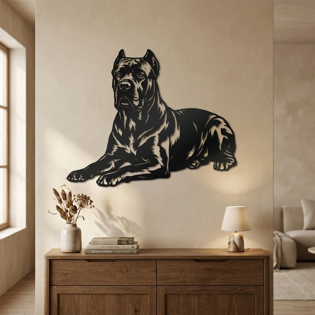 Cane Corso - metalowa dekoracja ścienna model 3 na ścianie we wnętrzu
