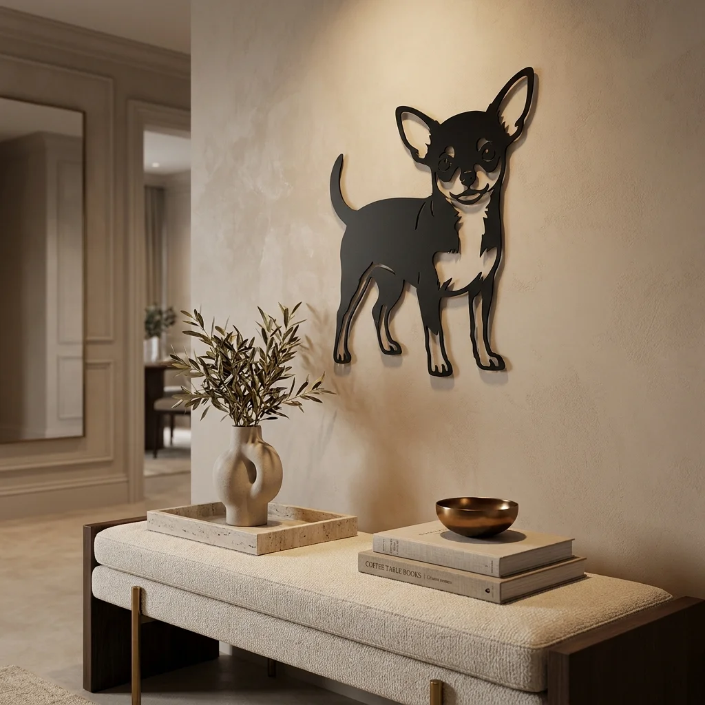 Chihuahua - metalowa dekoracja ścienna, model 2 jako ozdoba do wnętrza