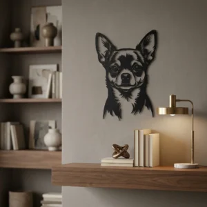 Chihuahua - metalowa dekoracja ścienna, model 3 na ścianie we wnętrzu