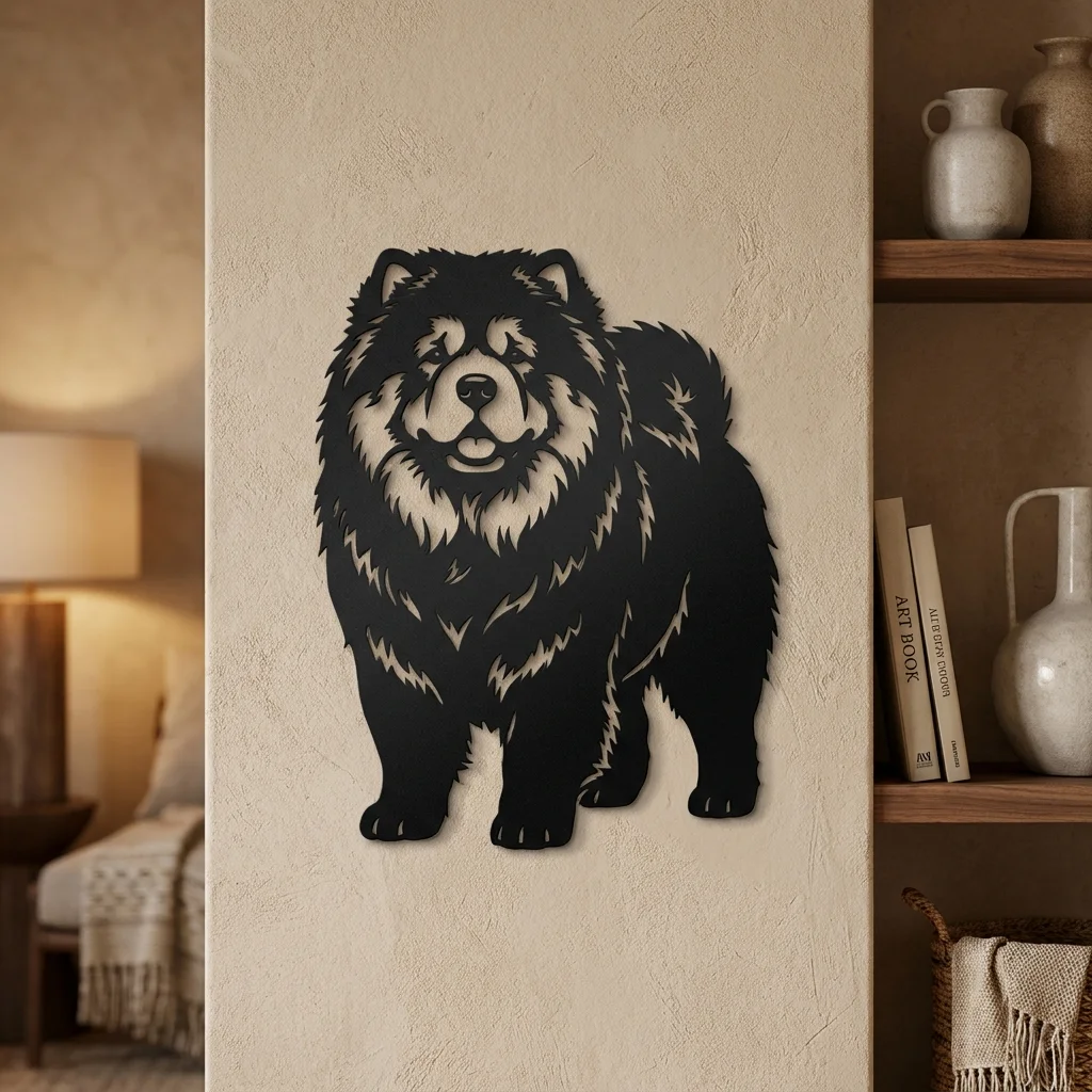 Chow Chow - metalowa dekoracja ścienna model 4 w stylowym wnętrzu