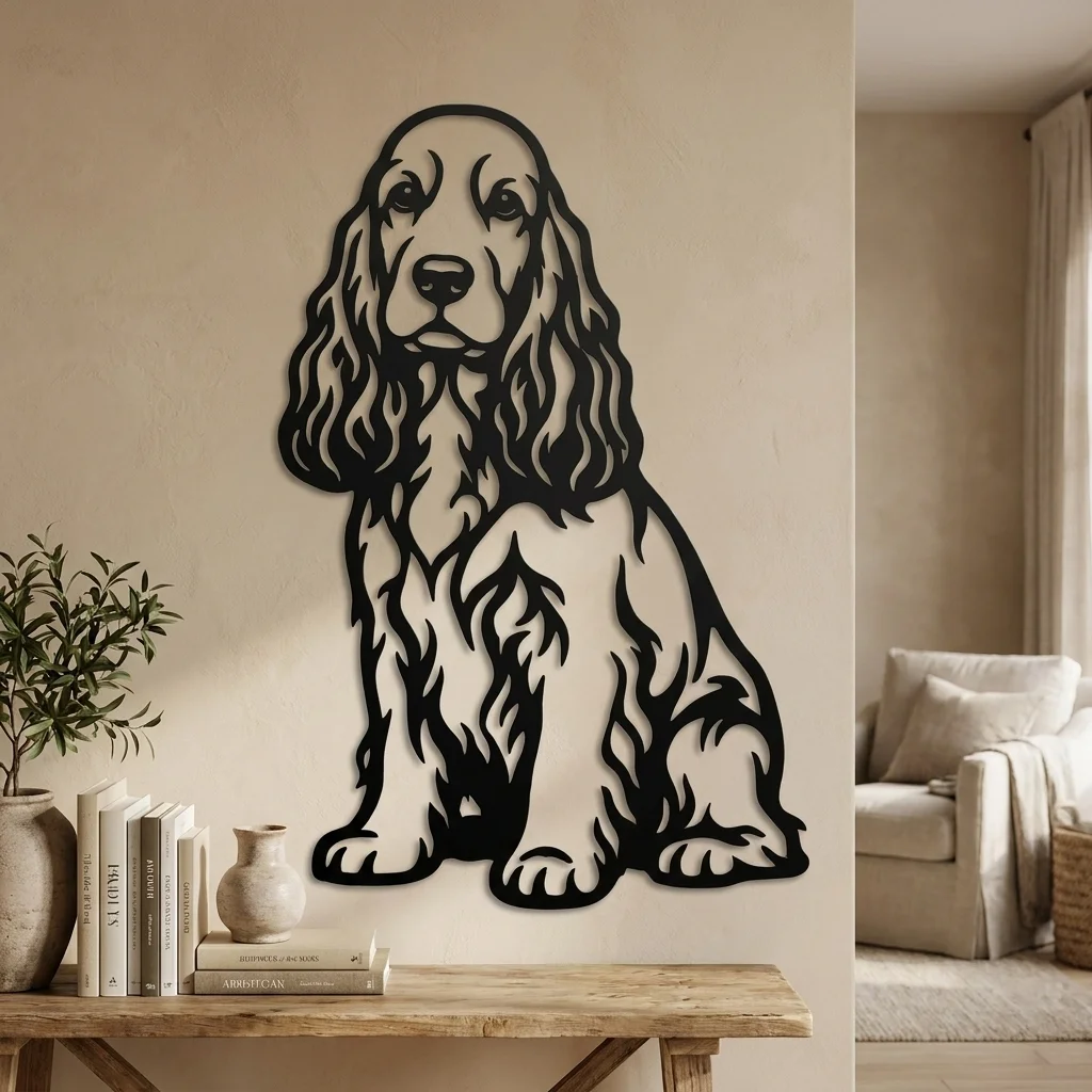 Cocker Spaniel - metalowa dekoracja ścienna model 4 w stylowym wnętrzu