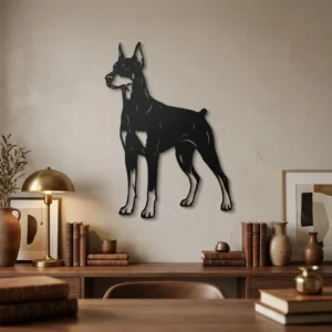 Doberman - metalowa dekoracja ścienna model 3 na ścianie we wnętrzu
