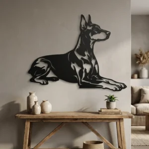 Doberman - metalowa dekoracja ścienna model 4 w stylowym wnętrzu