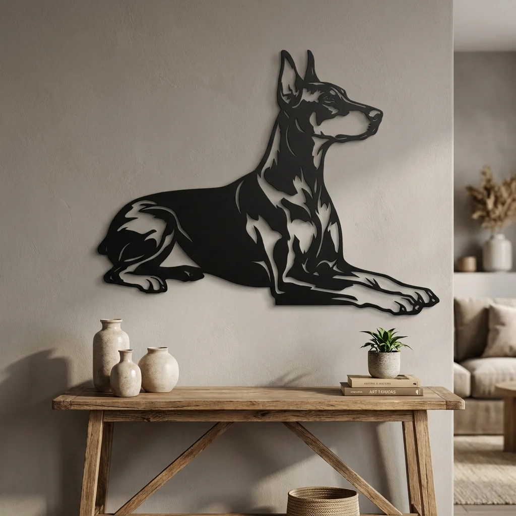 Doberman - metalowa dekoracja ścienna model 4 w stylowym wnętrzu