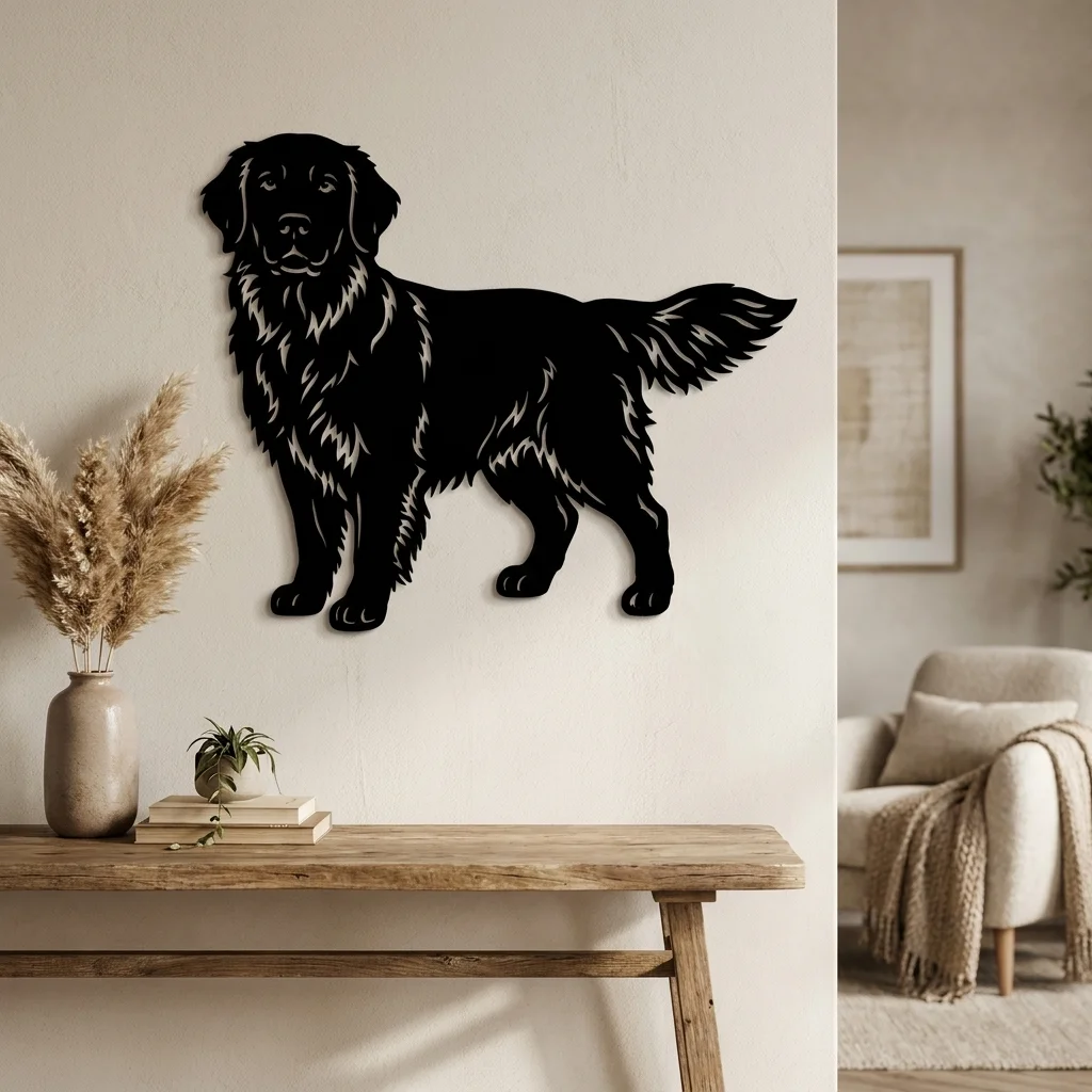 Golden Retriever - metalowa dekoracja ścienna model 3 na ścianie we wnętrzu
