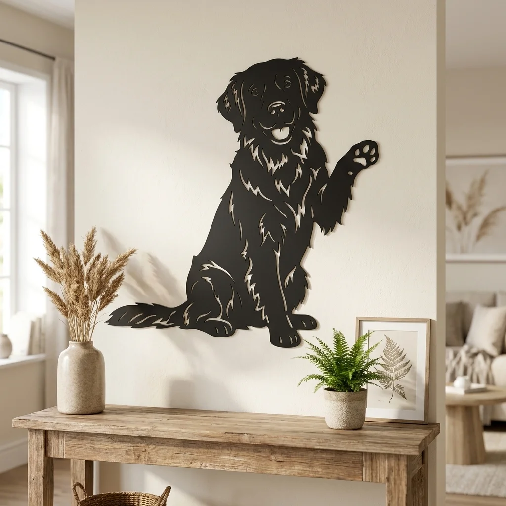 Golden Retriever - metalowa dekoracja ścienna model 4 w stylowym wnętrzu