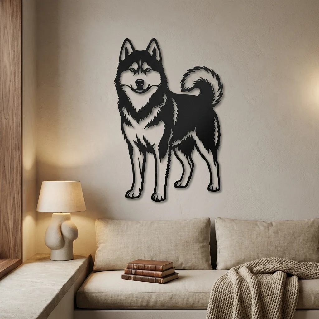 Husky syberyjski - metalowa dekoracja ścienna model 2 jako ozdoba do wnętrza