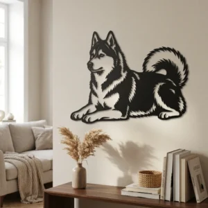 Husky syberyjski - metalowa dekoracja ścienna model 3 na ścianie we wnętrzu