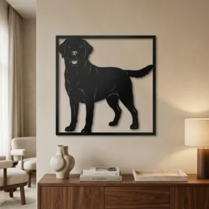 Labrador Retriever - metalowa dekoracja ścienna model 1 na jasnej ścianie