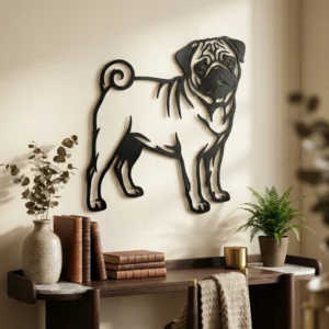 Mops - metalowa dekoracja ścienna, model 2 jako ozdoba do wnętrza