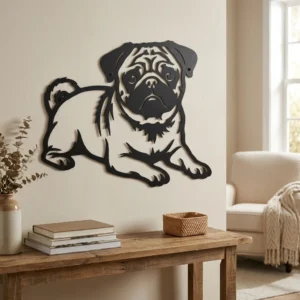Mops - metalowa dekoracja ścienna, model 4 w stylowym wnętrzu