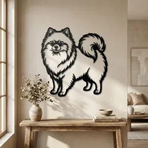 Pomeranian - metalowa dekoracja ścienna, model 4 w stylowym wnętrzu