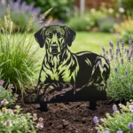 Rhodesian Ridgeback – Dekoracja Ogrodowa Metalowa w rabacie ogrodowej