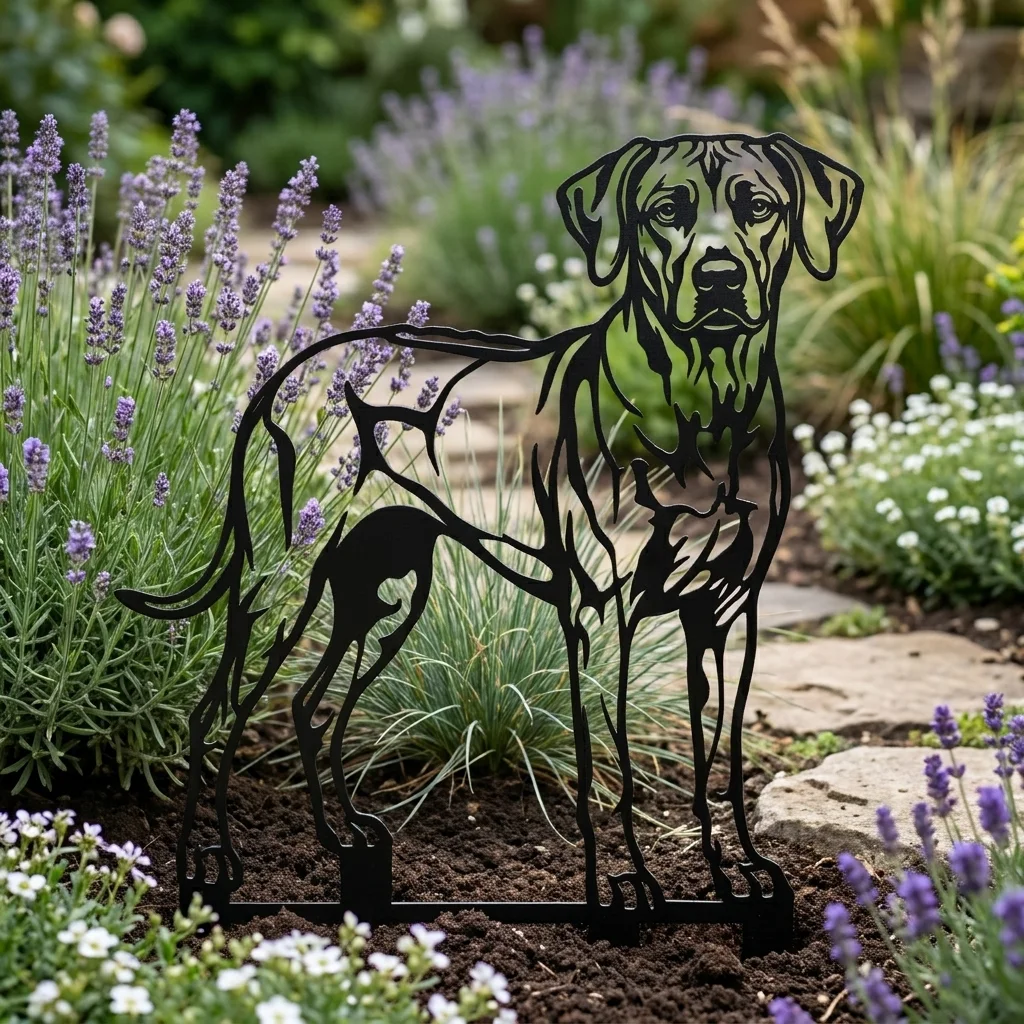 Rhodesian Ridgeback v3 – Dekoracja Ogrodowa Metalowa w ogrodzie