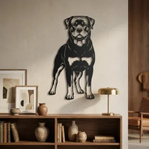 Rottweiler - metalowa dekoracja ścienna model 3 na ścianie we wnętrzu