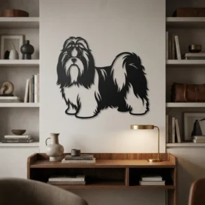 Shih Tzu - metalowa dekoracja ścienna, model 3 na ścianie we wnętrzu
