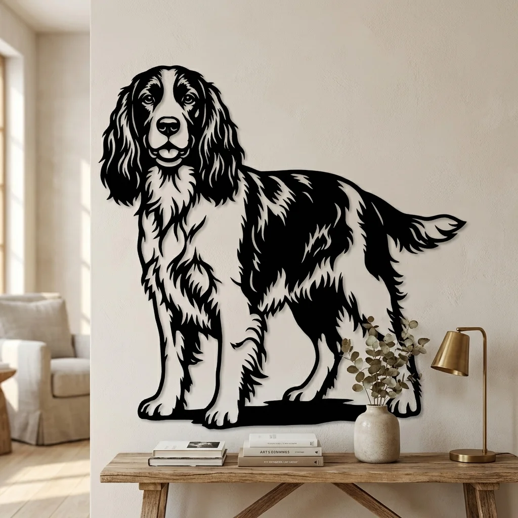 Springer Spaniel angielski - metalowa dekoracja ścienna model 3 na ścianie we wnętrzu