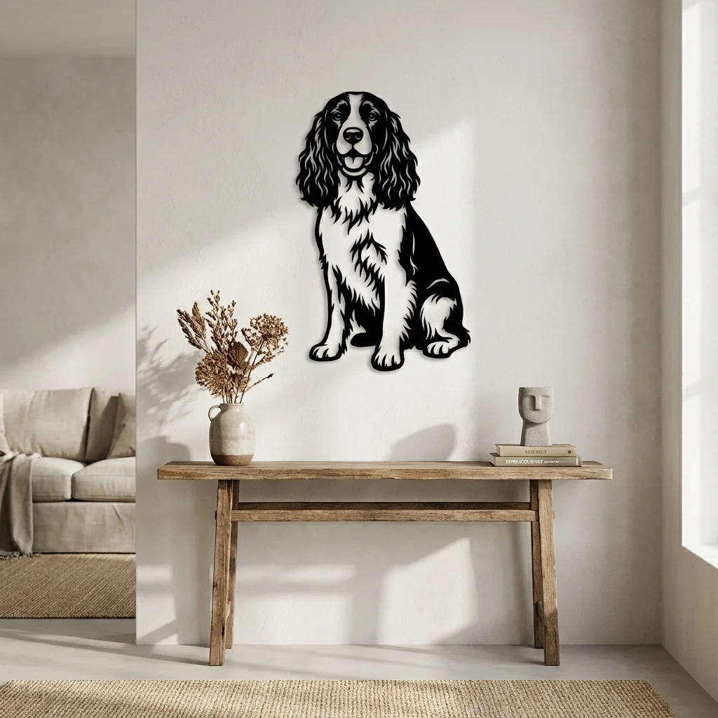 Springer Spaniel angielski - metalowa dekoracja ścienna model 4 w stylowym wnętrzu