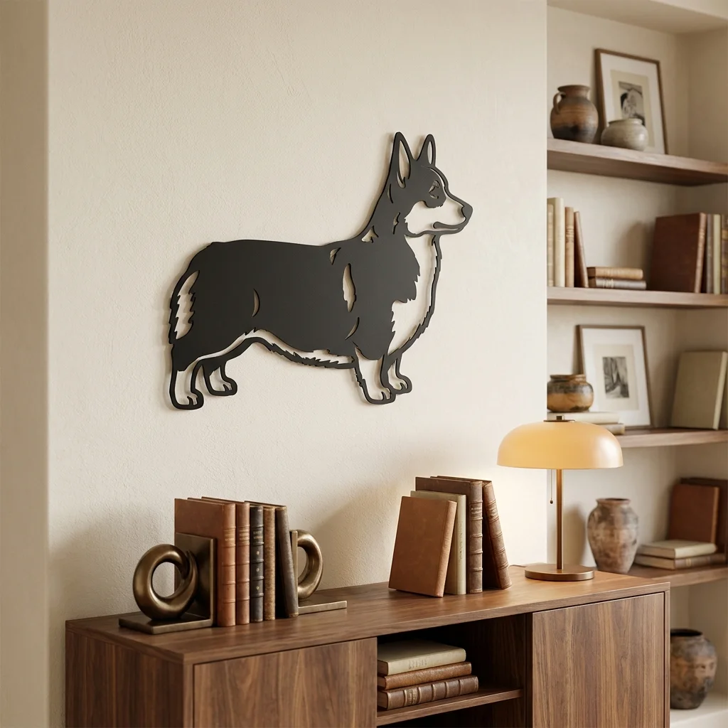 Welsh Corgi - metalowa dekoracja ścienna, model 2 jako ozdoba do wnętrza