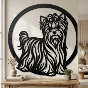 Yorkshire Terrier - metalowa dekoracja ścienna model 4 w stylowym wnętrzu