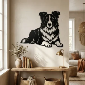 Border Collie - metalowa dekoracja ścienna model 4 w stylowym wnętrzu