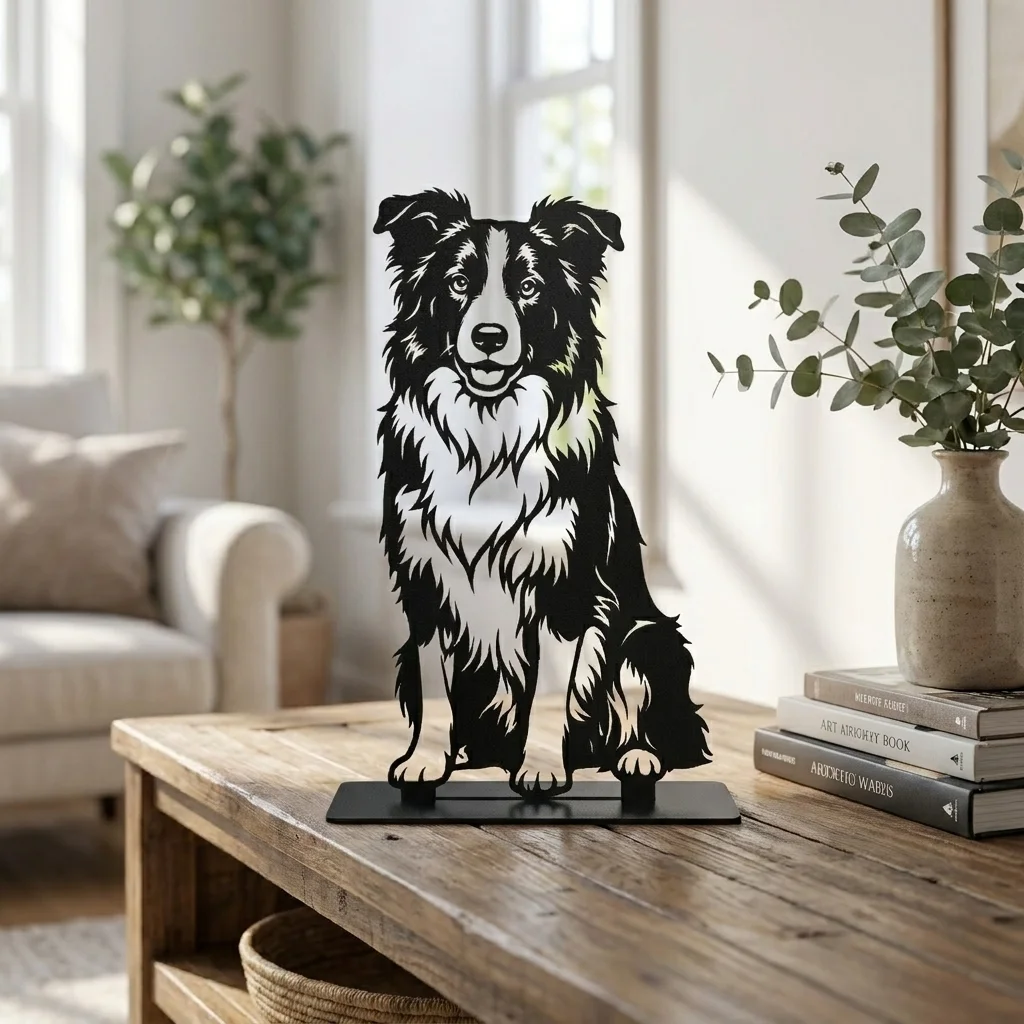 Border Collie metalowa dekoracja wolnostojąca model 4
