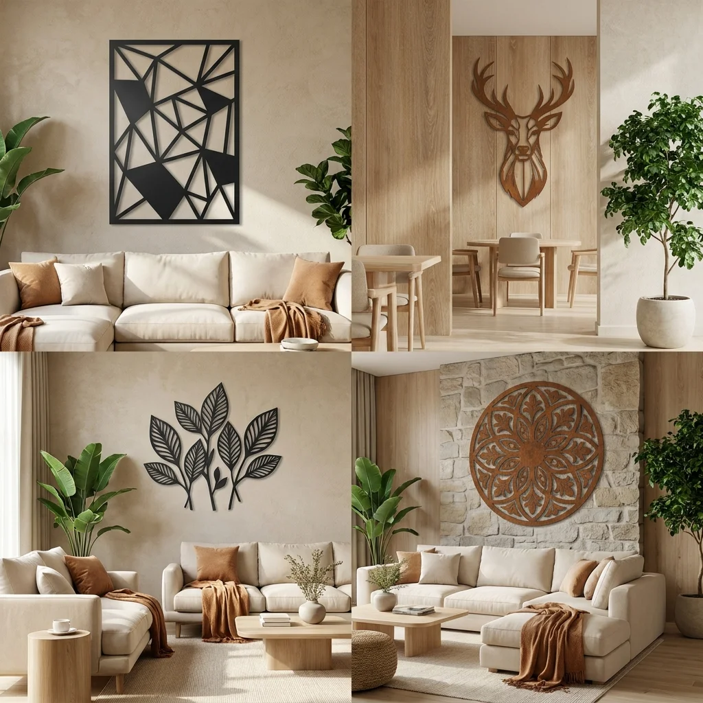 Metalowe dekoracje ścienne geometryczne roślinne ze zwierzętami i rozetami na prezent