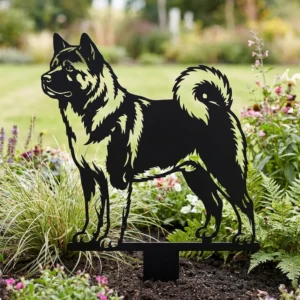 Akita amerykańska v2 – metalowa dekoracja ogrodowa do wbicia w ziemię