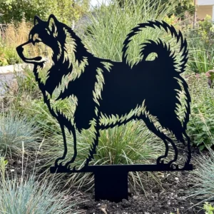 Alaskan Malamute v2 – metalowa dekoracja ogrodowa do wbicia w ziemię