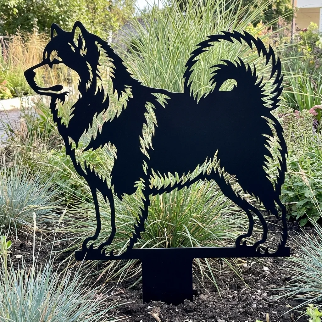 Alaskan Malamute v2 – metalowa dekoracja ogrodowa do wbicia w ziemię