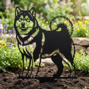 Alaskan Malamute v3 – metalowa dekoracja ogrodowa do wbicia w ziemię